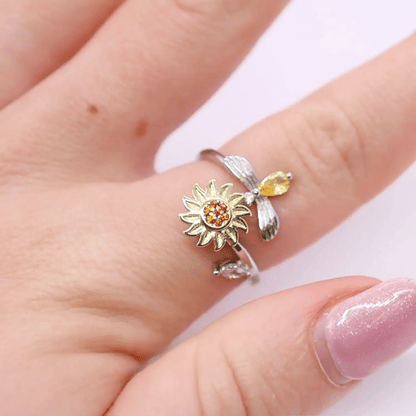 Anxiety Ring (Rotation Sunflower and Bee) Silver plated copper