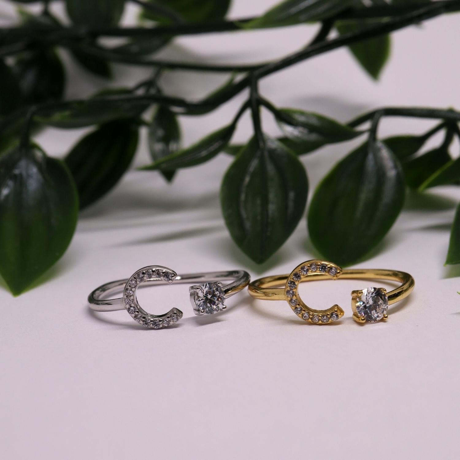 Ring met letter / initial ring zilver 925 Gold Plated varianten 